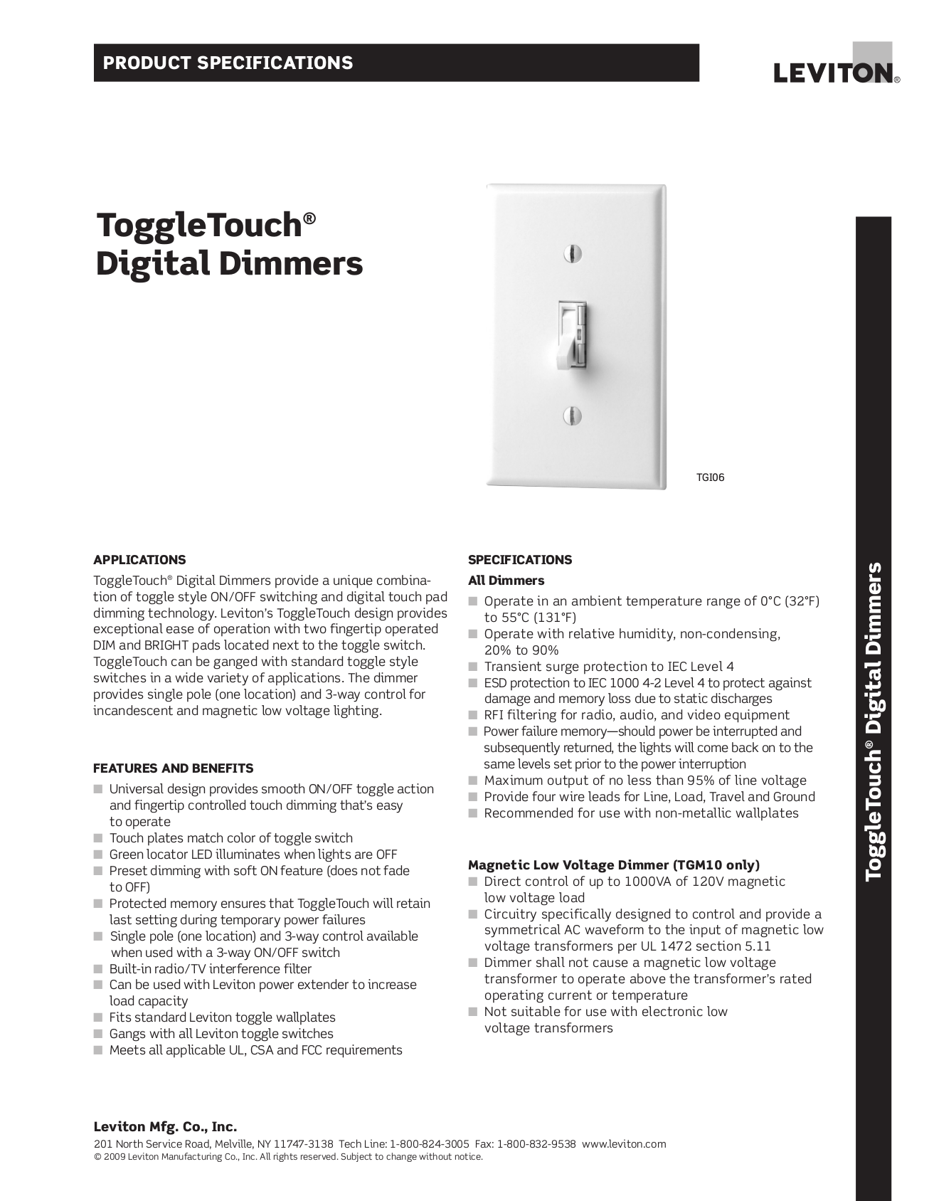pdf for Leviton Other Toggle Touch TGI10-1L Dimmers manual
